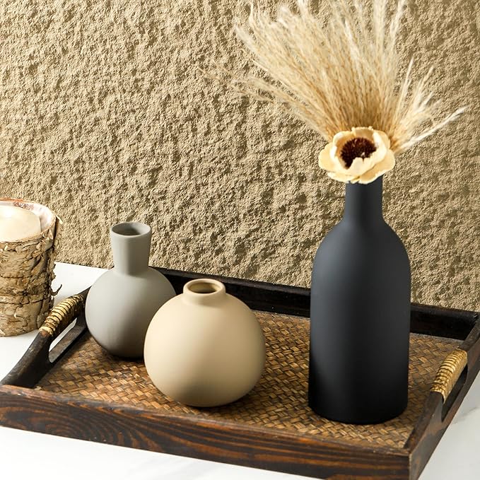 Ceramic Vase Set of 3, Flower Decorative Vases Home Decor Boho Neutral Modern Pottery Pampas Vases for Centerpiece Bouquet Table Mantel Entryway Bookshelf Living Room Bedroom Bathroom Kitchen-Ruum Studio Home