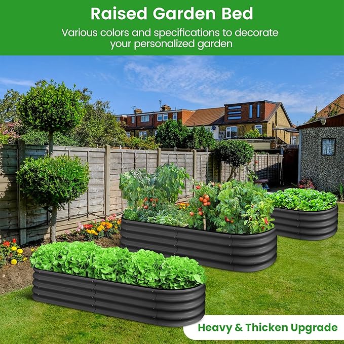 2 Pcs 4.5x2x1ft Oval Raised Garden Bed, Galvanized Raised Beds,Open-Ended Base Metal Raised Planter Beds,Garden Bed Outdoor,Planter Raised Boxes for Vegetables, Flowers,Tool-Free Asse,Gray-Ruum Studio Home