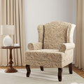 Accent Chair, High Back Upholstered Armchair with High Resilience Sponge & Wood Legs, Mid-Century Modern Comfy Single Sofa Reading Chairs for Living Room, Bedroom (Floral Light Brown, Set of 1)-Ruum Studio Home