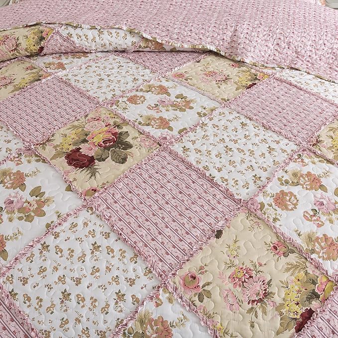 NEWLAKE Quilt Set Queen Size, Bedspread Sets Pink Botanical Floral, Reversible Quilt Bedding Set Lightweight and Breathable for All Seasons, Soft Quilted Bedspread with 2 Pillow Shams-Ruum Studio Home