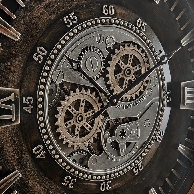 CLXEAST 24 Inch Large Moving Gear Wall Clock for Farmhouse Living Room Decor,Vintage Industrial Bronze Gold Metal Wall Clock for Home Office,House Warming Gifts New Home-Ruum Studio Home