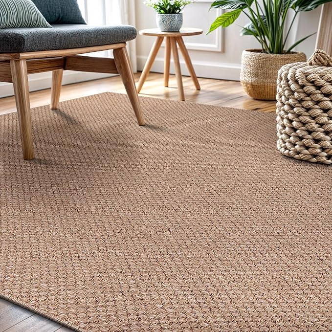 CAMILSON Easy Jute Rug 9x12, Large Indoor Outdoor Natural Color Farmhouse Area Rugs for Living Room Patio and Kitchen Rug, Solid Boho Woven Design, Easy-Cleaning, Washable Outside Carpet (9 x 12)-Ruum Studio Home