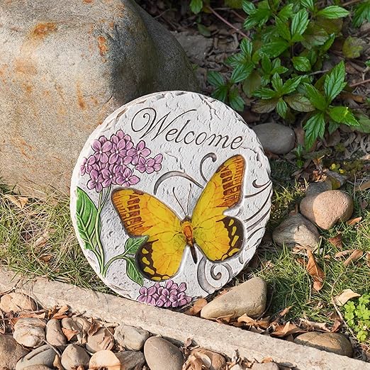 Garden Décor Stepping Stones Outdoor - Resin Butterfly Decorative Stone Bright Color Memories Pavers Outdoor for Garden Yard 9.5 * 9.5 * 0.5 Inch LC Lcdecohome-Ruum Studio Home