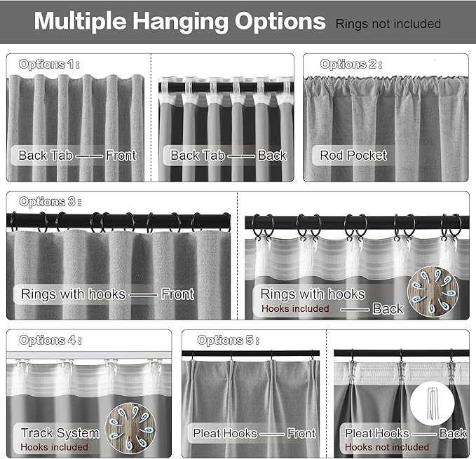 RAIN CITY Grey Linen Curtains 84 Inches Long,100% Blackout Room Darkening Textured Curtains for Bedroom Living Room Thermal Back Tab Rod Pocket Curtains 2 Panels with Hooks 50 x 84-Ruum Studio Home