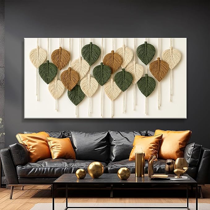 Tsomzxng Large Boho Wall Art Living Room Chic Home Wall Art Modern Multicolor Leaves Feather Canvas Wall Art Decor Picture For Bedroom Apartment Kitchen Ready To Hang 29" W X 58" L-Ruum Studio Home