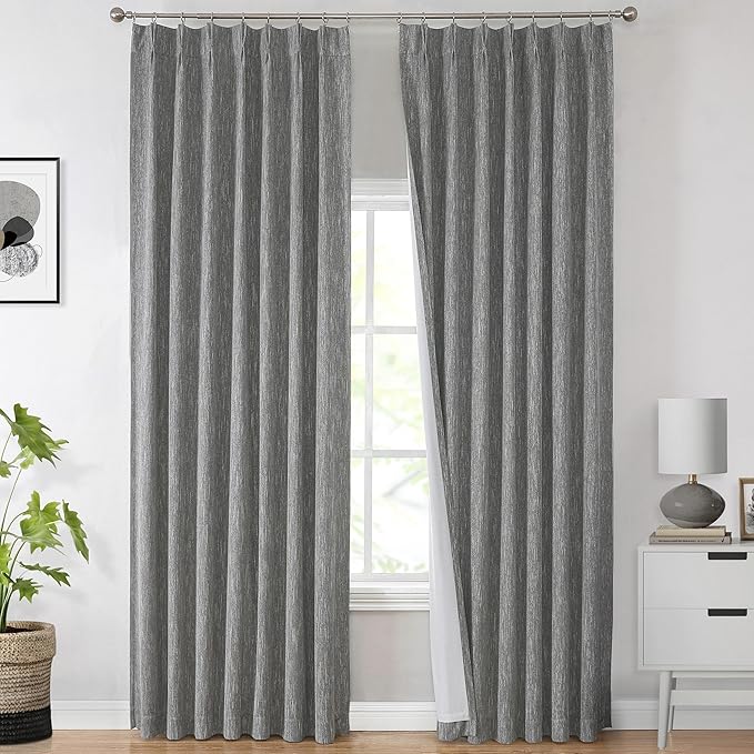 Vision Home Charcoal Grey Full Blackout Curtains Pinch Pleated Room Darkening Window Curtains 63 inch for Living Room Bedroom Thermal Insulated Pinch Pleat Drapes with Hooks Back Tab 2 Panel 40"Wx63"L-Ruum Studio Home