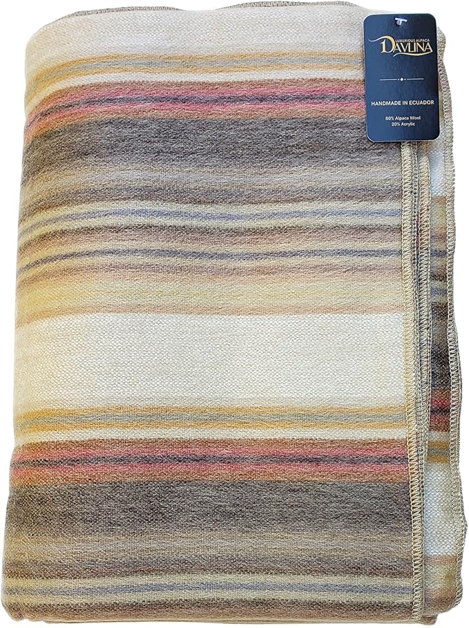 Alpaca Wool Throw Blanket | Super Soft, Lightweight, Breathable and Hypoallergenic | Non-Itchy or Scratchy (Beige Brown Varicolored, Queen (U.S. Standard))-Ruum Studio Home