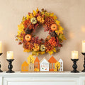 Glitzhome 24 inch Artificial Fall Wreath Decor, Autumn Maple Leaf Wreath for Front Door with Dahlia Pumpkin, Leaf and Berry Wreaths for Autumn Harvest Thanksgiving Halloween Decor-Ruum Studio Home