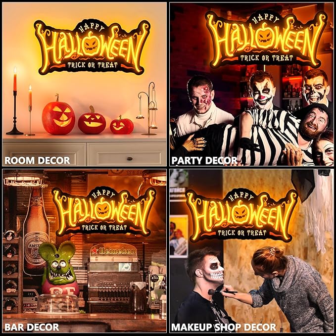 SELICOR Happy Halloween Neon Signs for Wall Decor,Halloween Pumpkin Neon Light Sign,USB Powered Light Up Acrylic LED Sign With Hooks for Bedroom,Kids Room,Living Room,Bar,Party,Halloween Decor-Ruum Studio Home