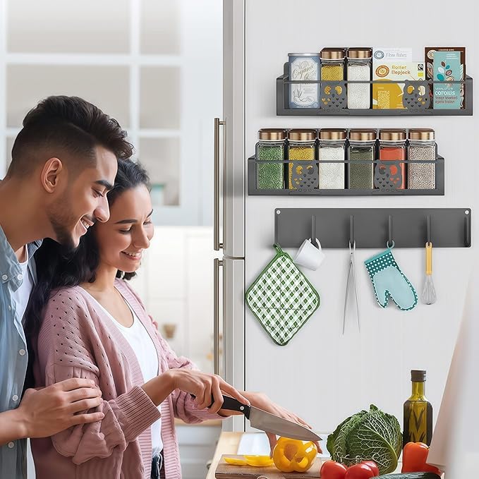Spice Rack Magnetic for Fridge,Magnetic Fridge Shelf,Spice Shelf,Condiment Organizer,Refrigerator Organizers and Storage with Magnetic Hooks,Owl Kitchen Decor(Gray)-Ruum Studio Home