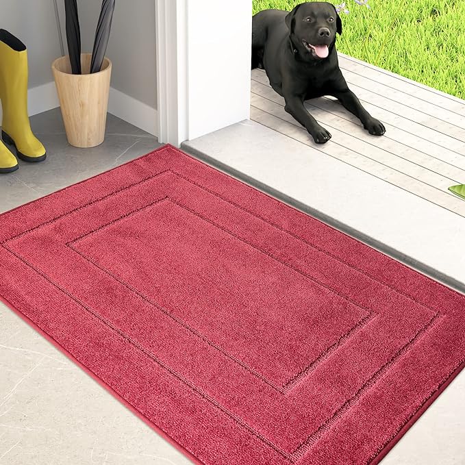 PURRUGS Dirt Trapping Door Mat 24" x 35.5", Non-Slip/Skid Machine Washable Entryway Rug, Dog Doormat, Super Absorbent Welcome Mat for Muddy Wet Shoes and Paws, Burgundy Red-Ruum Studio Home