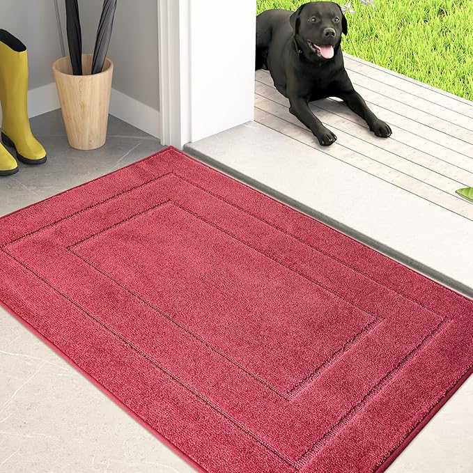 PURRUGS Dirt Trapping Door Mat 20" x 31.5", Non-Slip/Skid Machine Washable Entryway Rug, Dog Doormat, Super Absorbent Welcome Mat for Muddy Wet Shoes and Paws, Burgundy Red-Ruum Studio Home