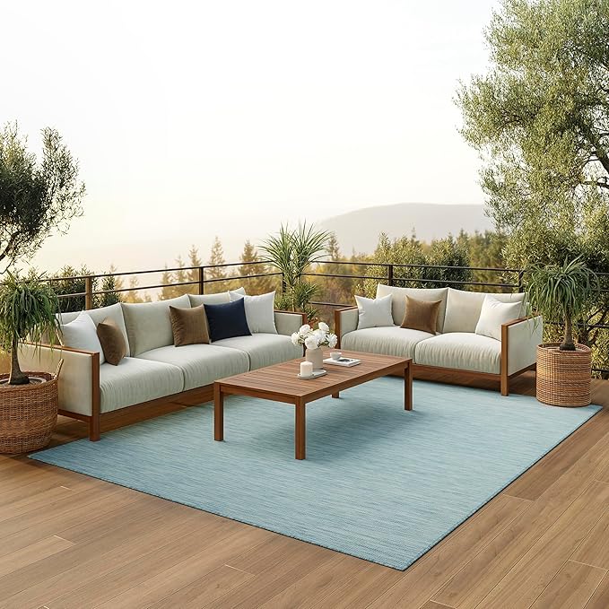 Nourison Positano Indoor-Outdoor Aqua 9' x 12' Area Rug, Easy Cleaning, Non Shedding, Bed Room, Living Room, Dining Room, Backyard, Deck, Patio (9x12)-Ruum Studio Home