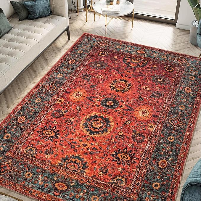 Keen Home Design 5x7 Rug - Machine Washable Area Rug with Non-Slip Backing, Ideal for Living Room, Dining Room, Bedroom - Vintage, Easy Clean, Durable, Low Pile Rug - (5' x 7')-Ruum Studio Home