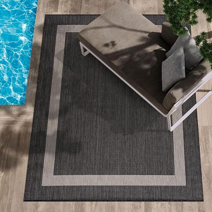 CAMILSON Outdoor Rug 6x9,Modern Outside Rugs for Patios Porches Waterproof Durable Washable Non-Shedding, Easy-to-Clean Indoor Outdoor Area Carpet (6 x 9, Bordered - Dark Gray/Light Gray)-Ruum Studio Home