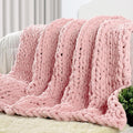 Carriediosa Chunky Knit Throw Blanket 60" X 80" Twin, 100% Hand Made Large Chenille Loop Yarn Soft Fluffy Throws for Couch Sofa Bed, Big Crochet Cozy Heavy Thick Cable Woven Blankets, Dusty Pink-Ruum Studio Home