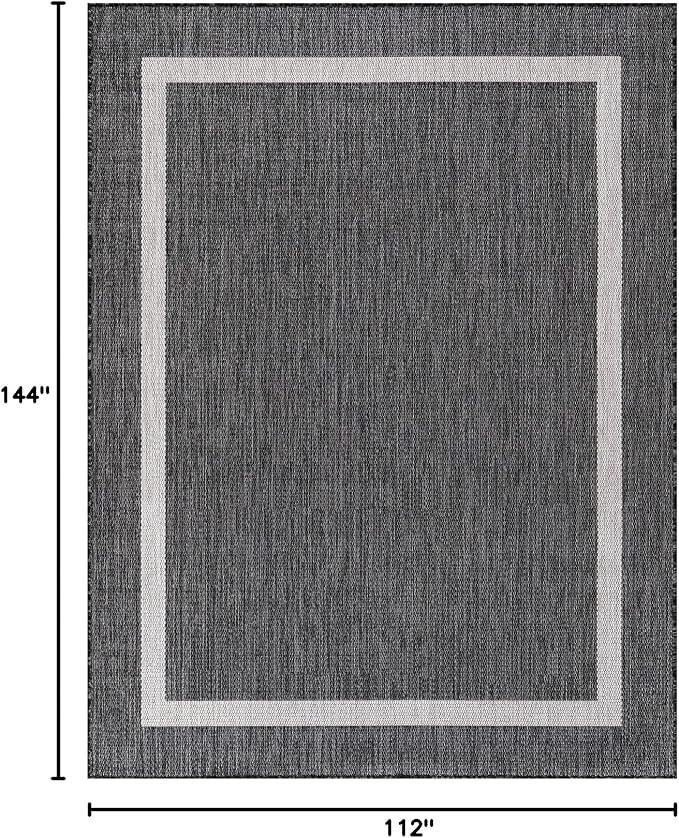 Bordered Outdoor Rug 9x12 Washable Outside Carpet for Indoor Patio Porch Waterproof Easy Cleaning Non Shedding Area Rugs Gray 9 x 12-Ruum Studio Home