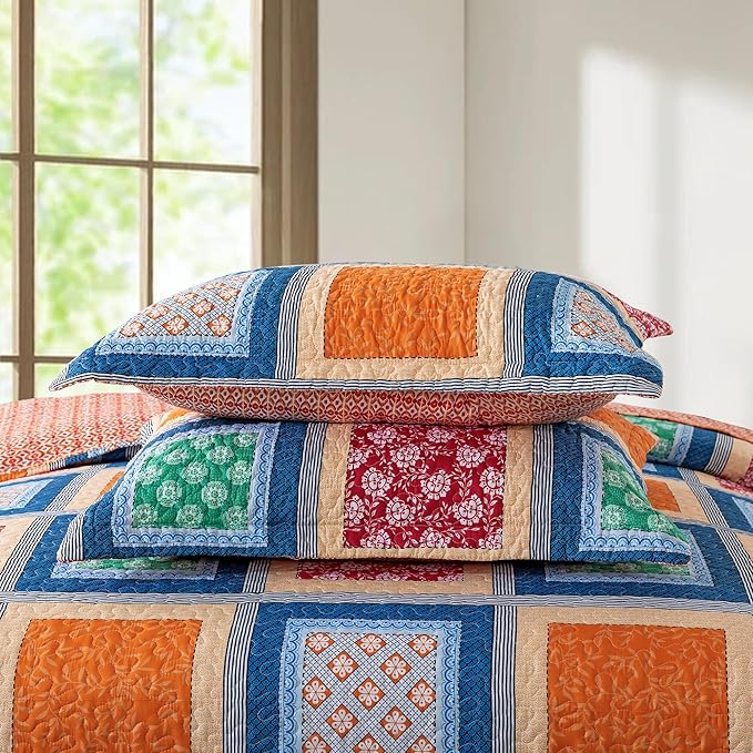 NEWLAKE Quilt Bedspread Sets - Bohemian Farmhouse Pattern Reversible Coverlet Set, King Size-Ruum Studio Home