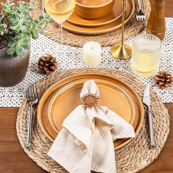 GBHOME Ceramic Dinnerware Sets for 4, 12 Pieces Stoneware Plates and Bowls Sets, Scratch Resistant Dishes, Dishwasher & Microwave Safe, Reactive Glaze-Amber-Ruum Studio Home