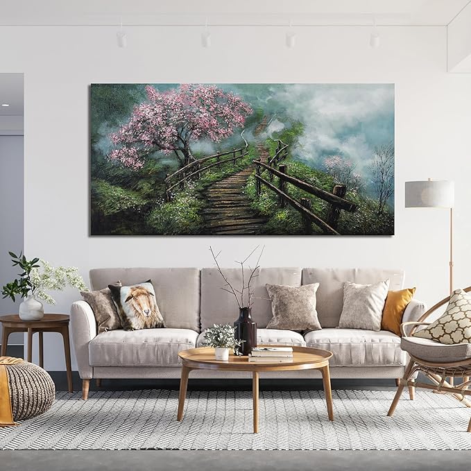 Canvas Wall Art Decor Modern Wall Art Pictures for Living Room Tree of Life Wall Art Decor Foggy Trail Large Artwork for Walls Tree Flower Wall Art Prints Art Work for Home Office Wall Decor 24" X 48"-Ruum Studio Home