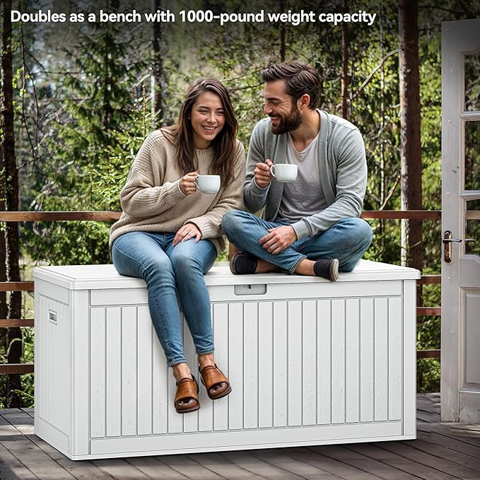 YITAHOME 260 Gallon Extra Large Deck Box, Double-Wall Resin Outdoor Storage Box with Flexible Divider for Patio Cushions Pool Supplies Garden Tools, 1000lbs Load Capacity, Lockable&Waterproof (White)-Ruum Studio Home