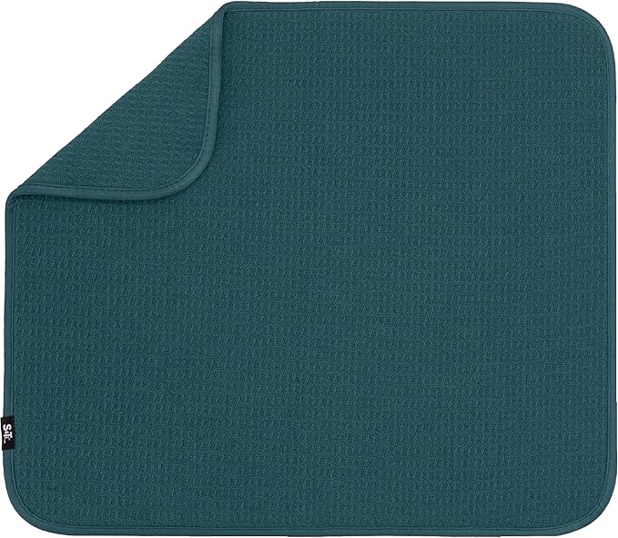 S&T INC. Dish Drying Mat, 16” x 18”, Absorbent Microfiber Kitchen Counter Mat, Dish Drying Pad for Dishes, Utensils, Pots and Pans, Large, Tapestry Blue-Ruum Studio Home