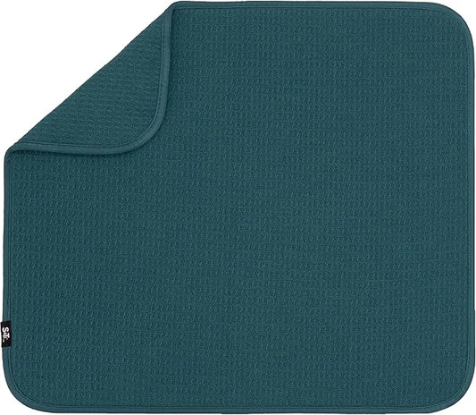 S&T INC. Dish Drying Mat, 16” x 18”, Absorbent Microfiber Kitchen Counter Mat, Dish Drying Pad for Dishes, Utensils, Pots and Pans, Large, Tapestry Blue-Ruum Studio Home
