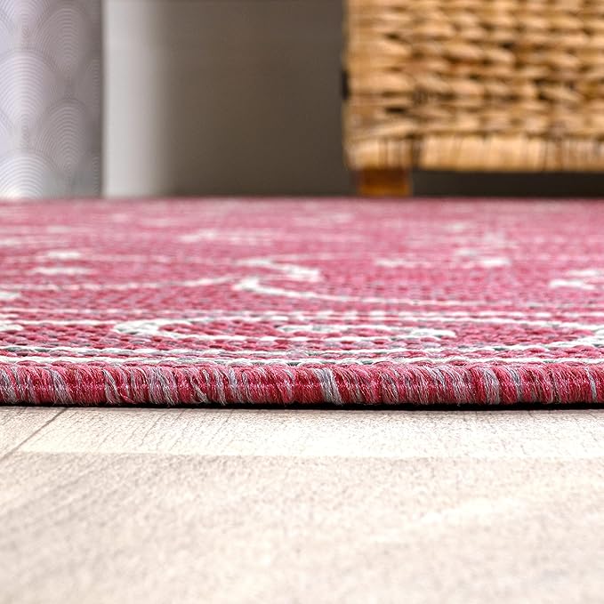 JONATHAN Y Vintage Filigree Indoor Outdoor Square Area Rug 5X5 Fuchsia/Light Gray, Charleston Textured Weave for Backyard, Patio, Porch, Easy-Cleaning, Pet-Friendly, Non-Shedding (SMB106J-5SQ)-Ruum Studio Home