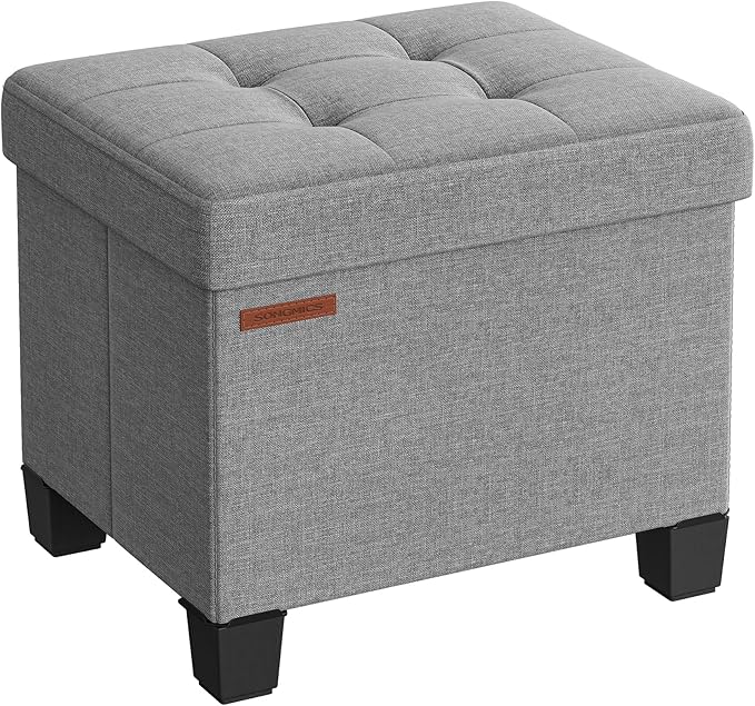 SONGMICS Storage Ottoman, Small Ottoman Foot Rest with Legs, 12.6 x 15.8 x 13.2 Inches Foot Stool, Load up to 660 lb, for Living Room, Bedroom, Dorm, Dove Gray ULSF012G02-Ruum Studio Home