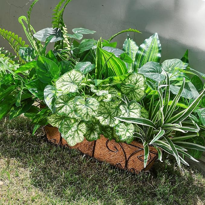 Artificial Greenery Plants Fake Plastic Leaves with Stems UV Resistant Large Bunches Outside Faux Plants Bushes for Outdoor Patio Garden Front Porch Yard Decor (Green)-Ruum Studio Home