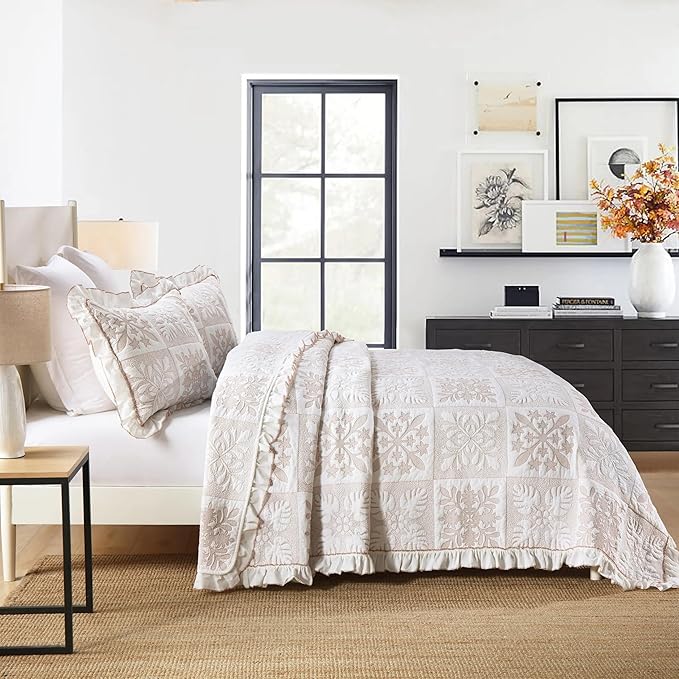 MarCielo 3-Piece 100% Cotton Oversized Bedspread Lightweight Quilt Coverlet Embroidery Farmhouse Bedding Set (TJ Colorful,King (112"x102"))-Ruum Studio Home