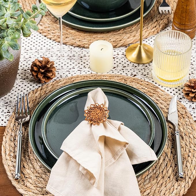 GBHOME Ceramic Dinnerware Sets for 8, 24 Pieces Stoneware Plates and Bowls Sets, Reactive Glaze Dishes -Scratch Resistant, Dishwasher&Microwave Safe, Earth Green-Ruum Studio Home