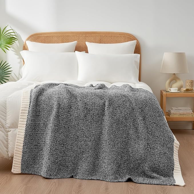 Snuggle Sac Heather Black Throw Blanket for Couch 50x70 inches, Super Soft Warm Blankets Cozy Knit Fuzzy Plush Lightweight Oversized Throws for Sofa, Bed, Camping, Picnic, Black, 50" x 70"-Ruum Studio Home
