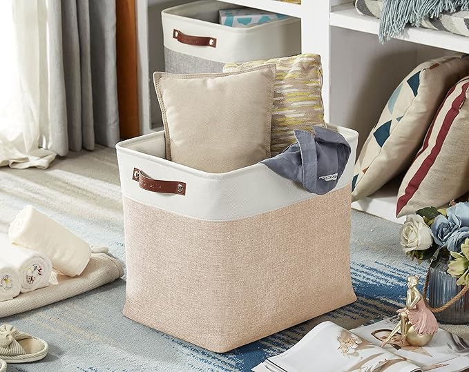 DECOMOMO Extra Large Storage Baskets 54.5L Fabric Storage Bins for Organizing Linen Closet, Toys, Nursery (Beige and White, XXXL - 3 pack)-Ruum Studio Home