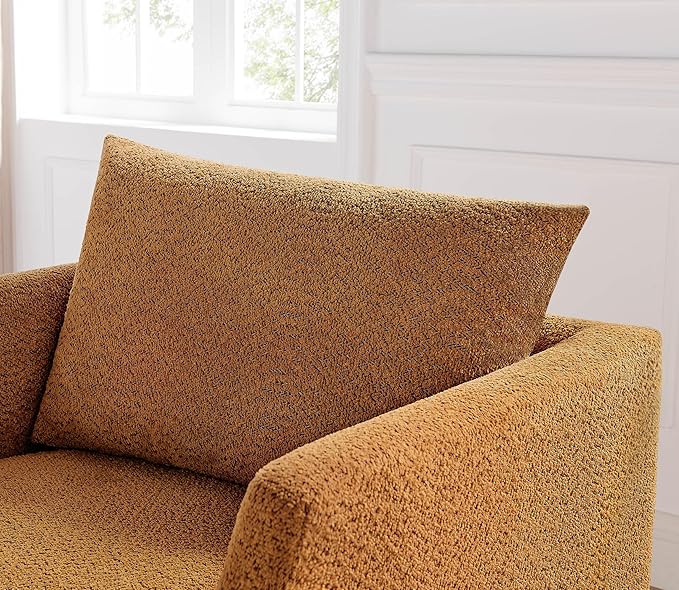 Oversized Accent Chair Modern Boucle Armchair for Living Room- 37" Wide Accent Chair with Solid Wood Legs, Curry Upholstered Lounge Chair for Bedroom & Office, Cozy Reading Chair (Easy Assembly)-Ruum Studio Home
