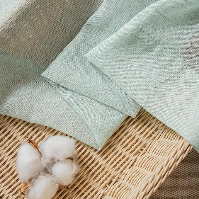 FMFUNCTEX Linen Sheer Curtains for Bedroom, Sage Green Curtains 84 inches Long for Living Room, Farmhouse French Flax Blend Window Draperies, Rod Pocket 2 Panels Set-Ruum Studio Home