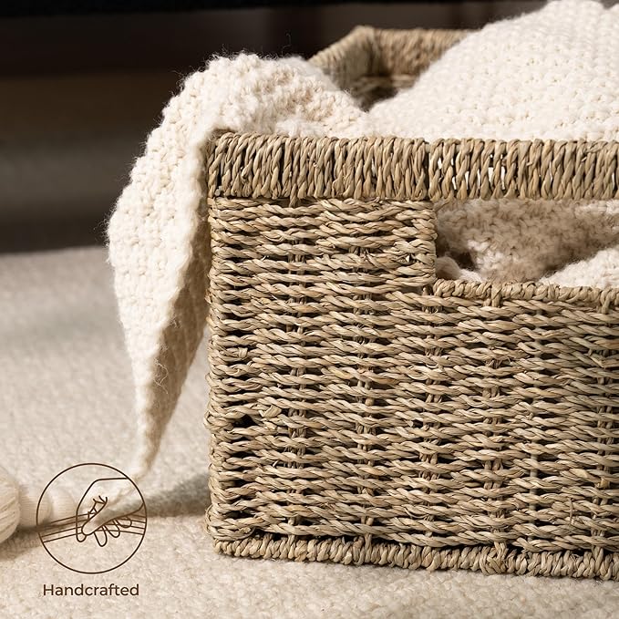 StorageWorks Wicker Storage Baskets, Large and Small Baskets, Handwoven Seagrass Basket for Organizing, Decorative Organizers with Built-in Handles, Set of 2-Ruum Studio Home