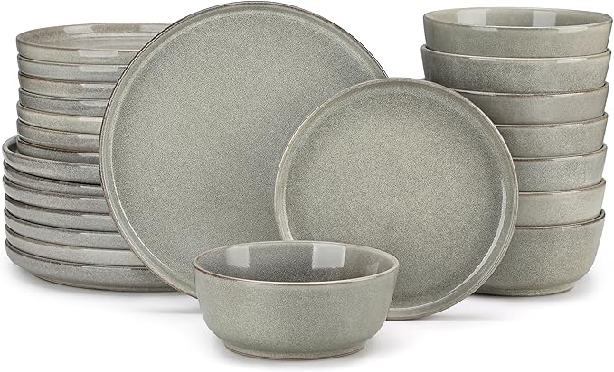 vancasso ANYA 24 Pieces Plates and Bowls Set, Stone Grey Dinnerware Sets, Reactive Glaze Dishes Set for 8, Ceramic Dishware Sets Kitchen Dinner Set, Microwave & Dishwasher Safe-Ruum Studio Home