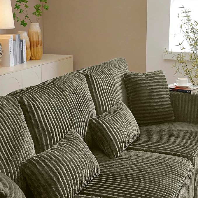 Modular Sectional Sofa Cloud Sectional Couch, 135" Comfy Fluffy L Shaped Olive Green Couches for Living Room, Deep Seat Memory Foam Plush Corduroy Boneless Couch Sectionals Left Facing Chaise Sofa-Ruum Studio Home