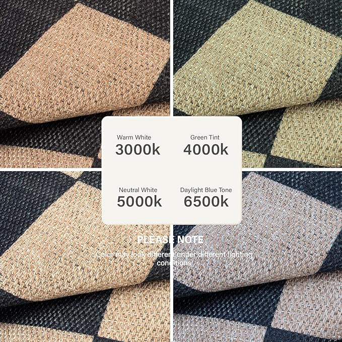 Lahome Checkered Round Rugs 6ft, Outdoor Patio Easy Jute Rug Indoor Outdoor Circle Carpet, Farmhouse Nature Non Shedding Non Slip Washable Black Carpet for Living Room Entry Deck-Ruum Studio Home