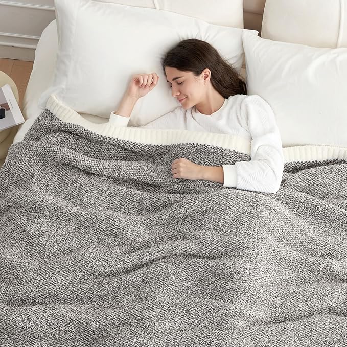 Snuggle Sac Grey Blankets Twin Size for Bed and Sofa, Reversible Super Soft Blankets Warm Cozy Knit Blankets Fuzzy Plush Blanket, Grey, 60x80 inches-Ruum Studio Home