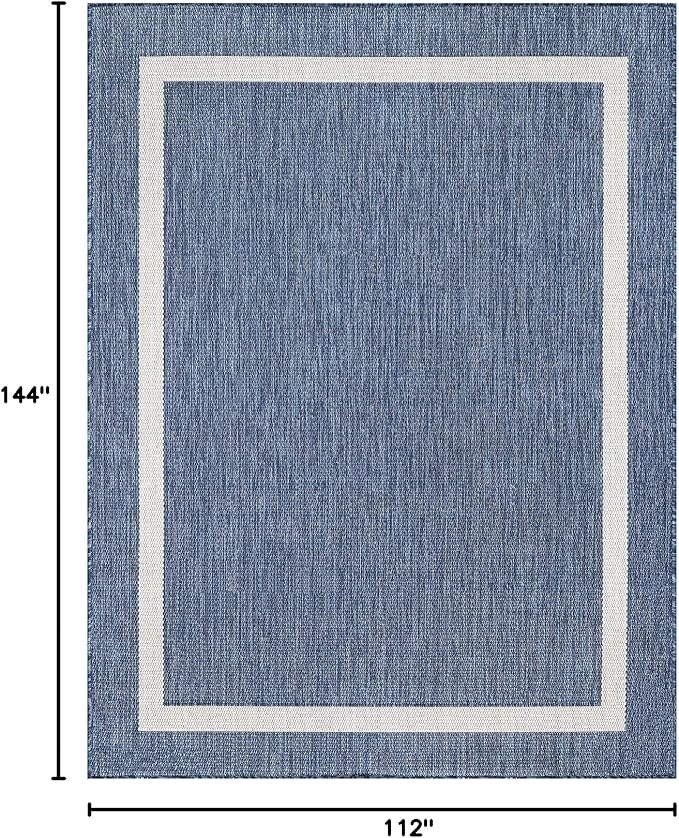Bordered Outdoor Rug 9x12 Washable Outside Carpet for Indoor Patio Porch Waterproof Easy Cleaning Non Shedding Area Rugs Blue 9 x 12-Ruum Studio Home