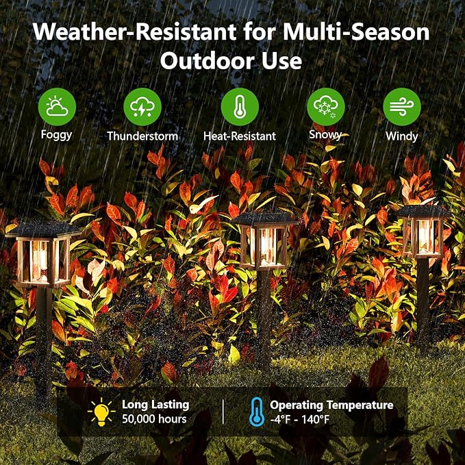 XMCOSY+ Solar Pathway Lights Outdoor, 25 LM LED Garden Lights with Seed Glass, 2-Tone/Colour, Waterproof Solar Powered Decorative Lighting for Yard Landscape Driveway Walkway (Warm White)-Ruum Studio Home