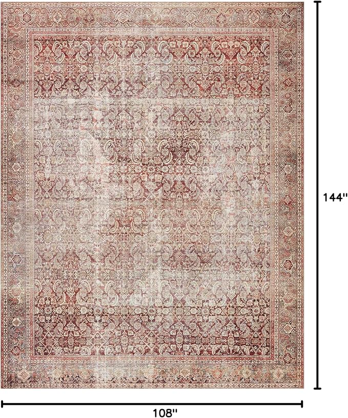 Loloi Layla Collection LAY-11 Cinnamon/Sage 9'-0" x 12'-0" .13" Thick Area Rug, Soft, Durable, Vintage Inspired, Distressed, Low Pile, Non-Shedding, Easy Clean, Printed, Living Room Rug-Ruum Studio Home