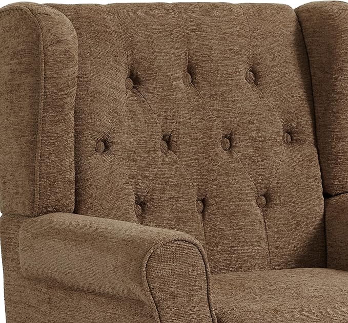 UIXE High Back Accent Chairs Set of 2, Upholstered Armchair in Fabric, Retro Wingback Arm Chair for Living Room, Comfy Single Sofa Bedroom Reading Seat with Solid Wood Legs - Brown-Ruum Studio Home
