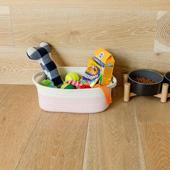 NaturalCozy 5-Piece Rectangle Storage Basket Set- Natural Cotton Rope Woven Baskets for Organizing! Small Basket for Montessori, Baby Nursery, Dog Toy Baskets, Cat Toy Box, Bathroom Organization Bin-Ruum Studio Home