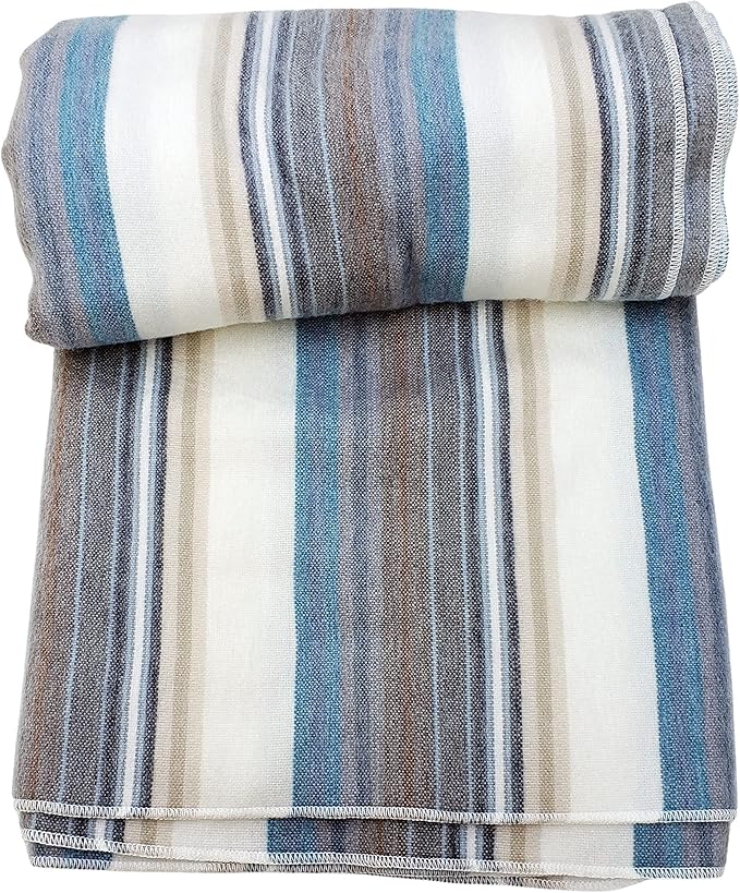 Alpaca Wool Throw Blanket | Super Soft, Lightweight, Breathable and Hypoallergenic | Non-Itchy or Scratchy (Blue White Varicolored, Queen (U.S. Standard))-Ruum Studio Home