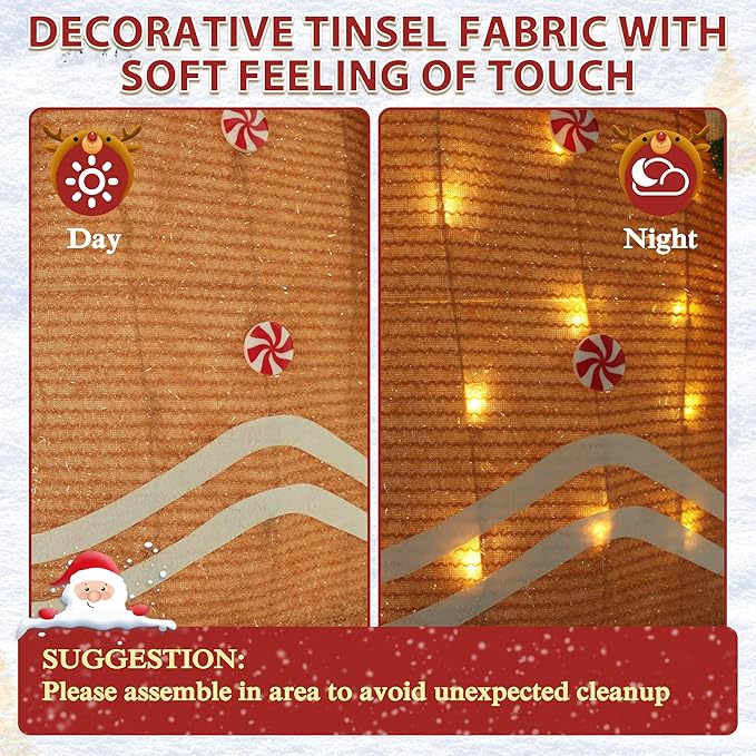 5FT Gingerbread Man with Candy Cane and Gift Box Decoration, 2.5D Pre-Lit Gingerbread Man Decor with 120 LED Lights for Christmas, Freestanding Glittered Holiday Display for Outdoor, Indoor-Ruum Studio Home