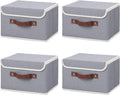 ANMINY 4PCS Storage Bins with Lid PU Leather Handles Storage Boxes PP Plastic Board Decorative Foldable Lidded Cotton Linen Fabric Home Cubes Baskets Closet Organizer Containers - Gray, Small Size-Ruum Studio Home