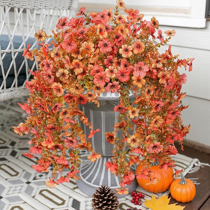 INSPRING Artificial Mums for Outdoors Decoration Fall Fake Flowers for Outside Decor, 2Pcs Silk Daisy with Eucalyptus UV Resistant Realistic Vines for Front Door Yard Patio Porch Planter Home-Ruum Studio Home